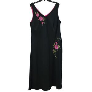 Vintage SL Fashions Black Dress Embroidery Pullover Sleeveless Sz18W Made in USA